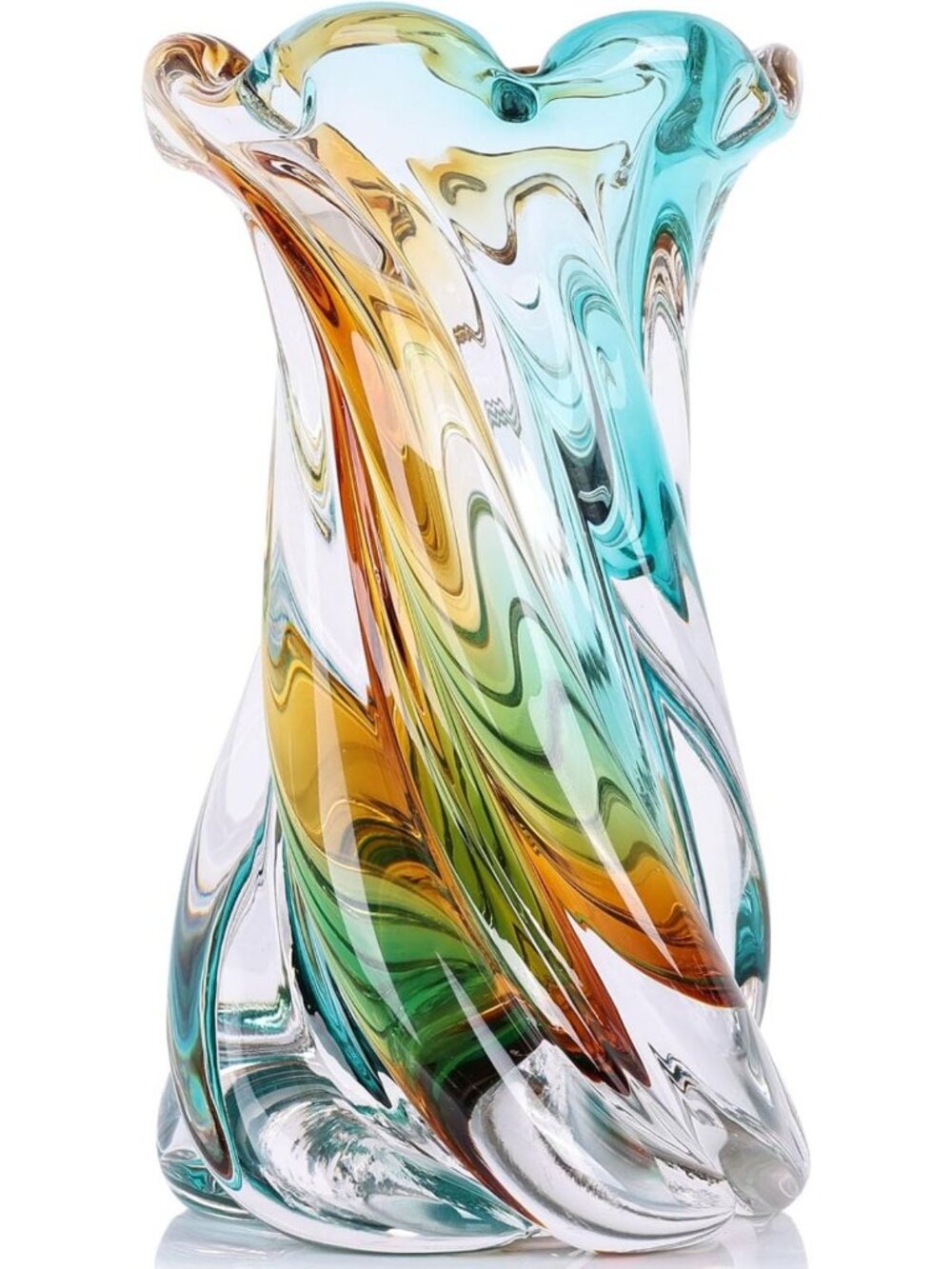 Hand Blown Art Glass Vase - Large Swirl Teardrop Shape, Modern Home Decor Accent
